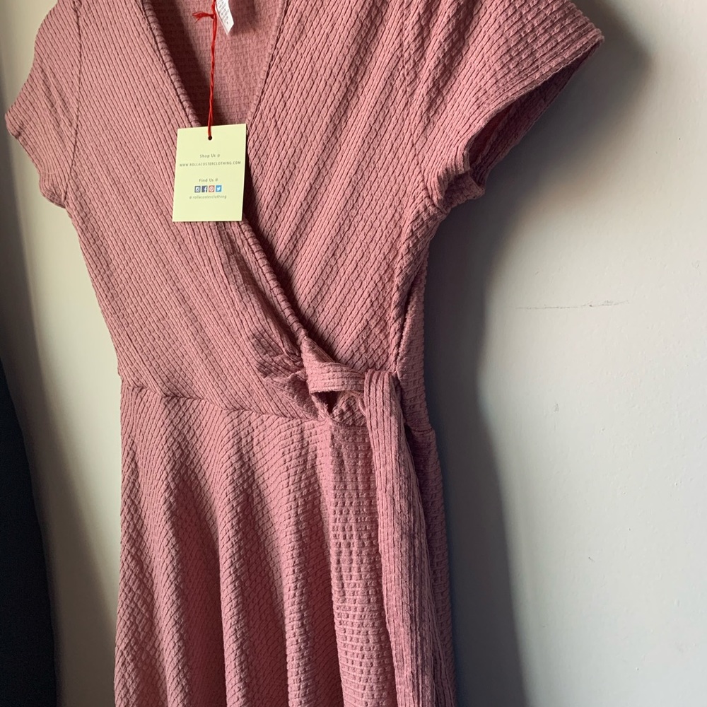 Dusty Rose Soft Pink Faux-Wrap Mini Dress - Picture 7 of 7